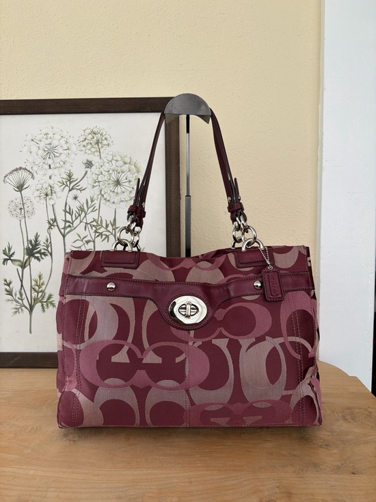 Coach Handbags - Coach Burgundy Signature Jacquard Shoulder Bag